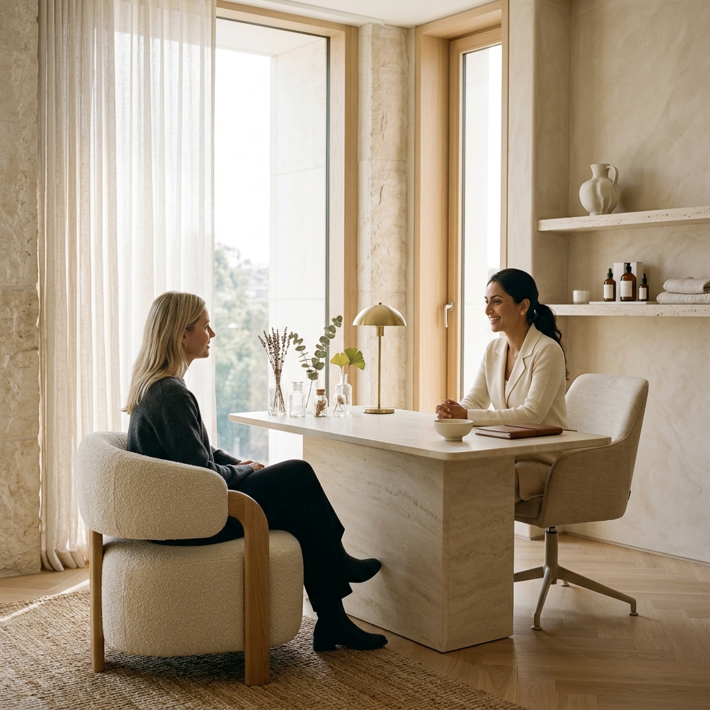 Aesthetic dermatology consultation office interior layout