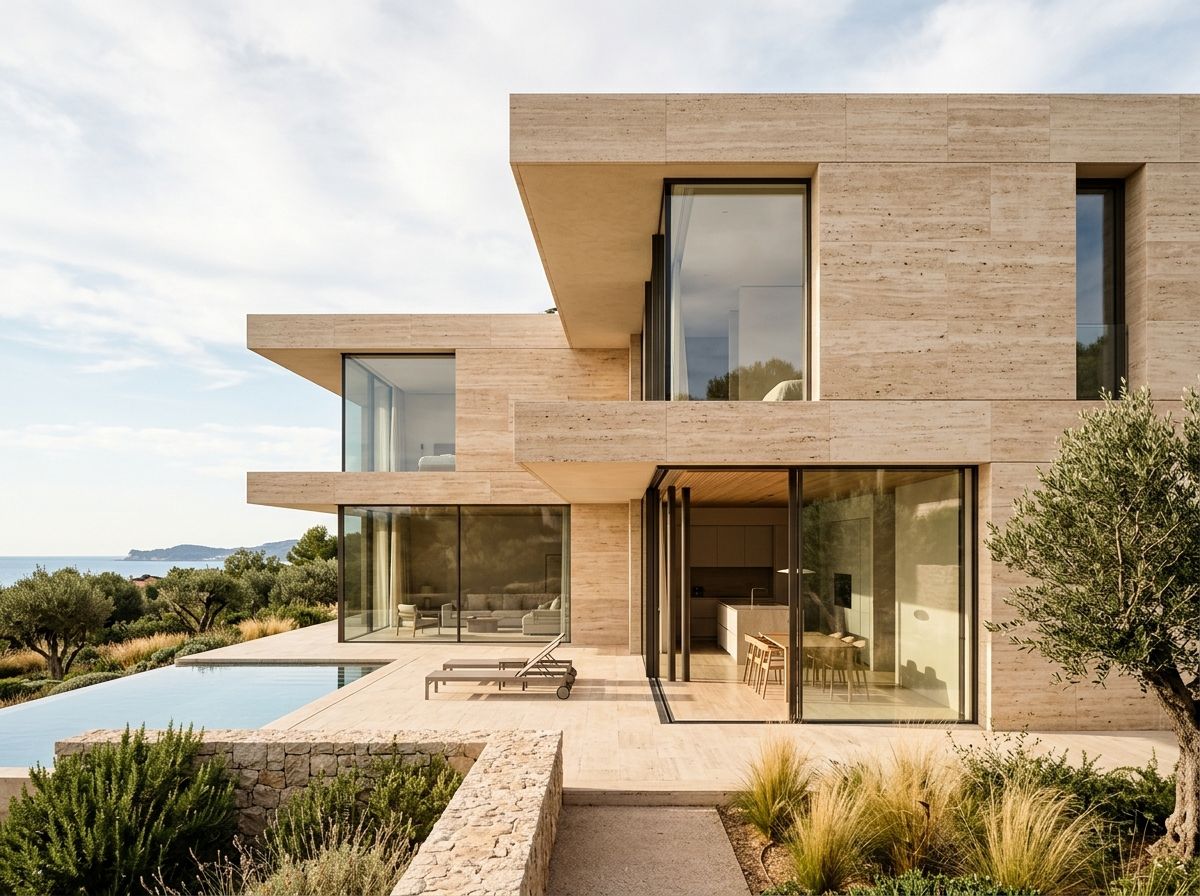 Villa Strata - Minimalist warm travertine coastal architectural residence in Athens Riviera